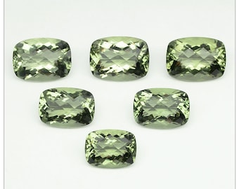 Lovely Green Amethyst/Prasiolite Checkerboard Cut Calibrated Cushion Shapes in Sizes 16x12, 18x13 & 20x15 mm.