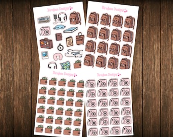 Teensy Weensy Set of 4 Travel Themed Planner Stickers - Erin Condren Planner Stickers - Happy Planner - Plum Paper - Functional Stickers