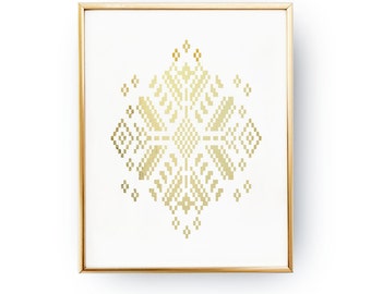 Norwegian Pattern, Hygge, Real Gold Foil Print, Scandinavian Print, Winter Prints,Patterns Wall Art,Abstract Poster, Geometric Print,