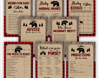Lumberjack Baby Shower Games Package, Buffalo Plaid Baby Shower Printable, Woodland Camping Baby Shower, Rustic Baby Shower INSTANT DOWNLOAD