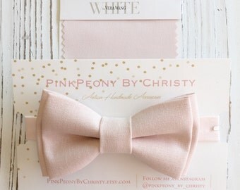 Peach blush linen bow tie - blush bow tie - peachpuff bowtie - blush linen bow tie - groomsmen - daddy and son - ring bearer - dog bowtie