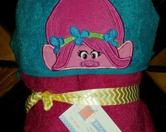 Princess Troll Inspired Hooded Towel, READY TO SHIP, Kids Hooded Bath Towel, Custom Pool or Bath Towel, Princess Poppy Troll Hooded Towel