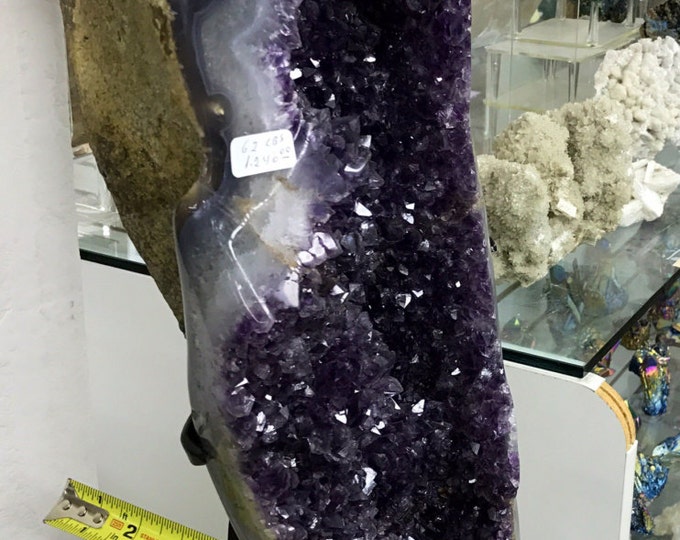 Large Amethyst Cluster on Stainless Steel Base 31 Inches tall from Brazil 63 pounds Healing Crystal \ Healing Stone \ Home Decor \ Fung Shui