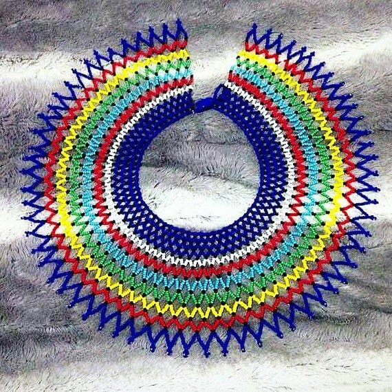Rainbow Zulu beaded web necklace by ZuluBeads on Etsy