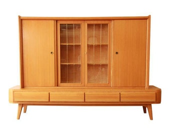Mid-Century Modern Sideboard With Hutch / East German Sideboard / Glass Front Display Cabinet