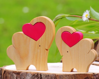 Elephants, wooden elephant figurine love heart, safari nursery decor, father daughter long distance, children best friend, big brother gift
