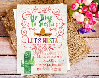 No Time to Siesta, let's fiesta invitation, Fiesta Cactus themed party Invitations, Southwestern invitation cactus 1st birthday, rustic