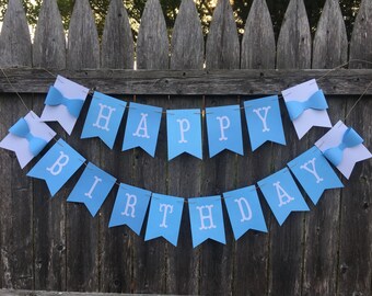 Alice in wonderland birthday banner. Bow tie birthday banner. Custom birthday banner. Light blue birthday banner.