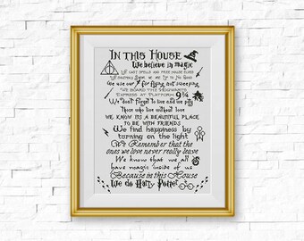 BOGO FREE! Harry Potter Cross Stitch Pattern, In This House We Do Harry Potter Quote xStitch, Hogwarts Modern, PDF Instant Download #016-8-4