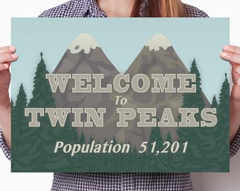 Poster Print: Welcome to Twin Peaks sign graphic, large A3 card, Fan Christmas & Birthday gift