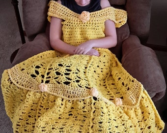 Princess Dress Blanket, Yellow, crochet pattern, Digital Download, PDF only, toddler child adult sizes