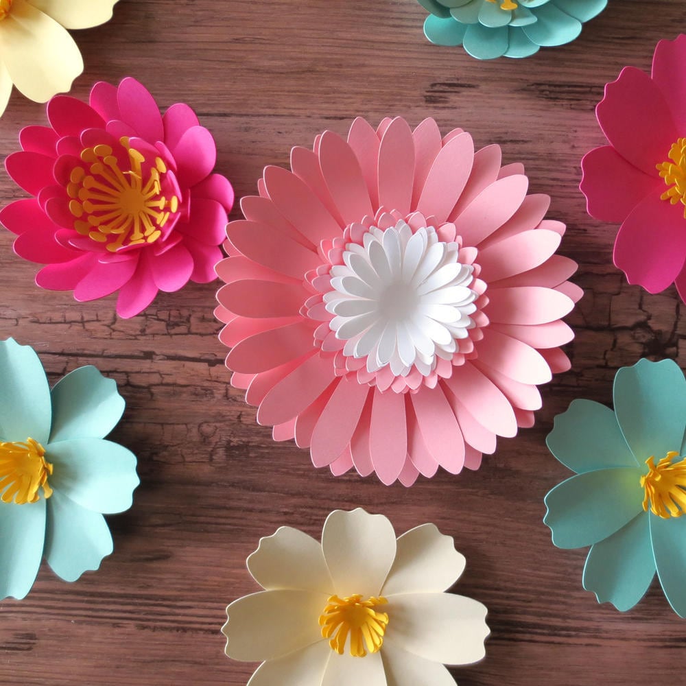 Mixed Flowers Paper Flowers Table Centerpiece Home Decor Party