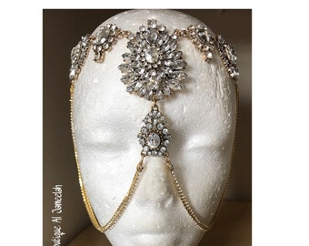 Made to Order Gold Head Chain, Gold headchain, Gold Facechain, Face chain, Crystal Face chain, Crystal Masquerade mask