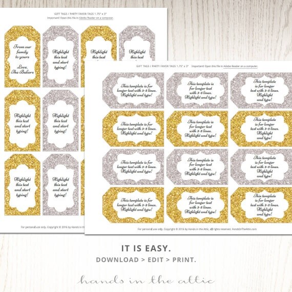 Printable Gift Tags Gold | glitter gift tags gold silver printable editable Printable Gift Tags Gold | glitter gift tags gold silver printable editable