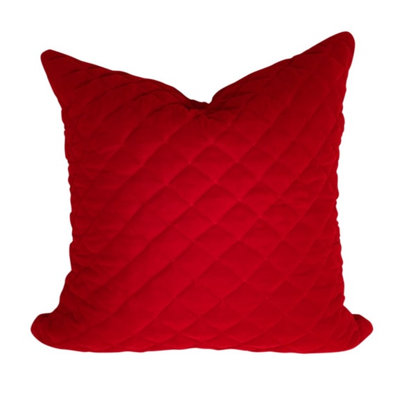 Red Velvet Pillow Cover Quilted Fabric Pillow Velvet Pillow