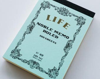 Mini B7 Refill LIFE Japan Noble Series Lined Memo Notebook Journal Archival Quality Paper Acid Free Handmade - Blue Book