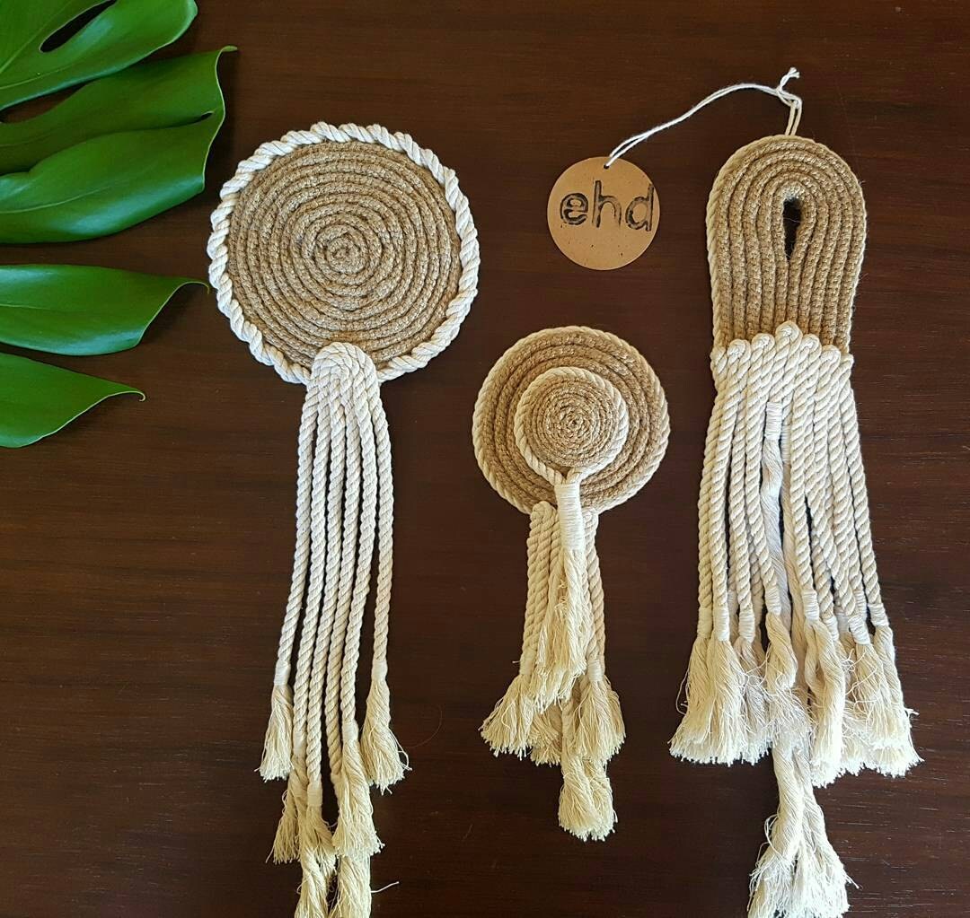 Wall Hanging Set of 3 Wall Medallions Jute Cotton