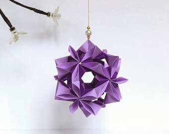 Violet Flower Kusudama, Purple Kusudama, Paper Flower, Origami Flower, Wedding Decor, Origami Ornament, Origami Gift, Japanese Decor