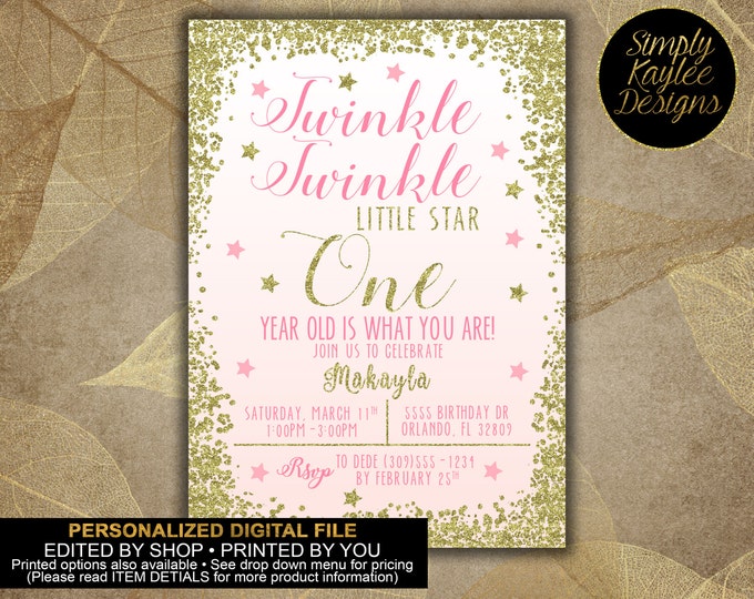 Twinkle Twinkle Little Star First Birthday Invitation