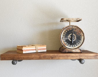8" Depth Floating Shelf with industrial pipe support brackets. Rustic Industrial Pipe Floating shelves. Bathroom shelf, Kitchen shelving