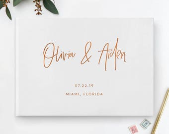 Copper Foil Wedding Guest Book, Black Wedding Guest Book, Calligraphy Guest Book, Custom Guest Book, Wedding Album, Photo Guestbook, 07