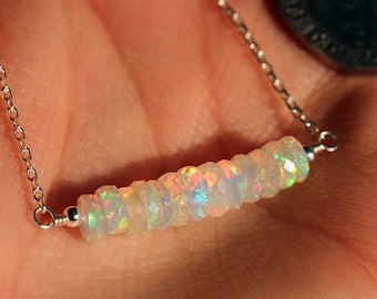 SALE: AAAA Fire Ethiopian Opal Necklace, Heishi Beads, Sterling Silver/Gold Filled, White Opal Jewelry, October Birthstone, Gift for Her