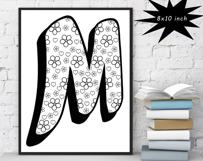 Letter M Coloring Page, Printable M Coloring Poster For Adult And Kid