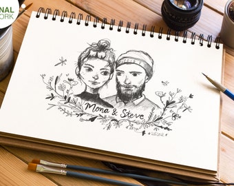 Custom Portrait, Couple Portrait, Valentines Gift, Anniversary Gift, Family Portrait, Original illustration, Birthday Gift, Romantic Gift