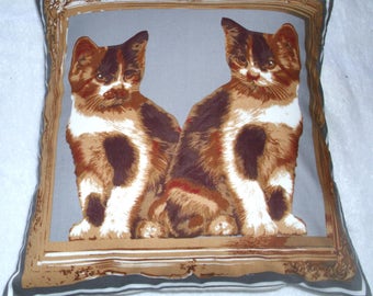 Seeing Double ! very pretty Tortoiseshell and white kittens cushion