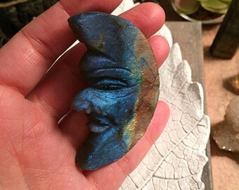Labradorite crescent moon // carved labradorite // labradorite carved moon // crystal moon // moon decor // carved crystal moon