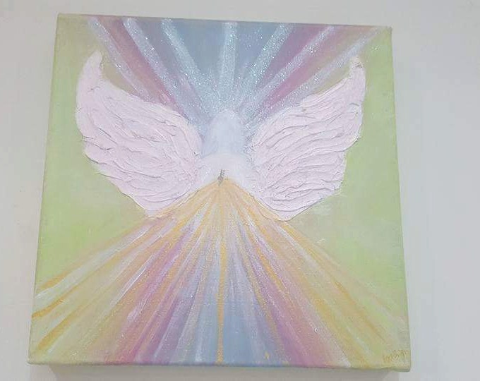 Angel of Blessings - sparkling angel, textured art Limited Edition Original Art, Abstract Hand Painted, Colorful, Reiki energized