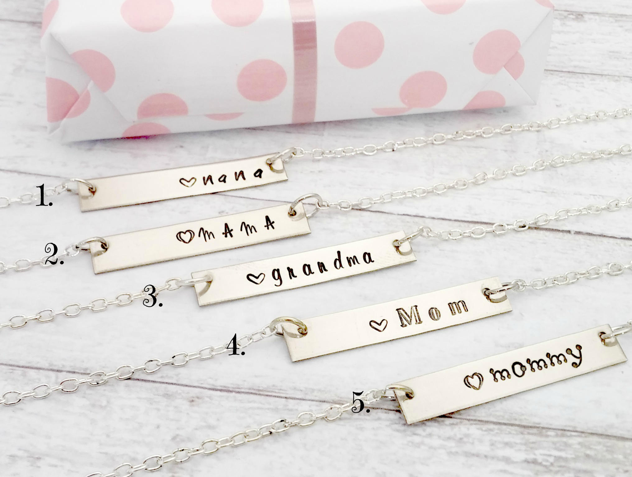 Personalized, Mother's Day, Bar Necklaces, Silver