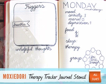 Therapy Journal Stencil - Mental Health Stencil, fits Leuchtturm and Moleskine 5" by 7"