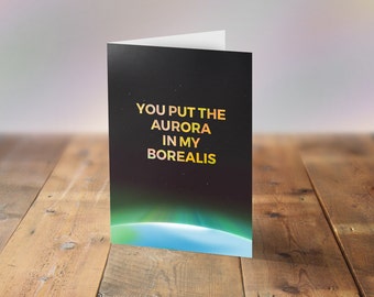 Science Valentine's Card, Physics Card, Funny Anniversary Card, I love science, Space Card, Aurora Borealis Card, Northern Lights Card