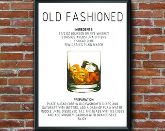 Recipe, Call Me Old Fashioned Print, Wall Art, Old Fashioned Print, Quote, Home Decor, Bar Art, Kitchen Art, Printable Art