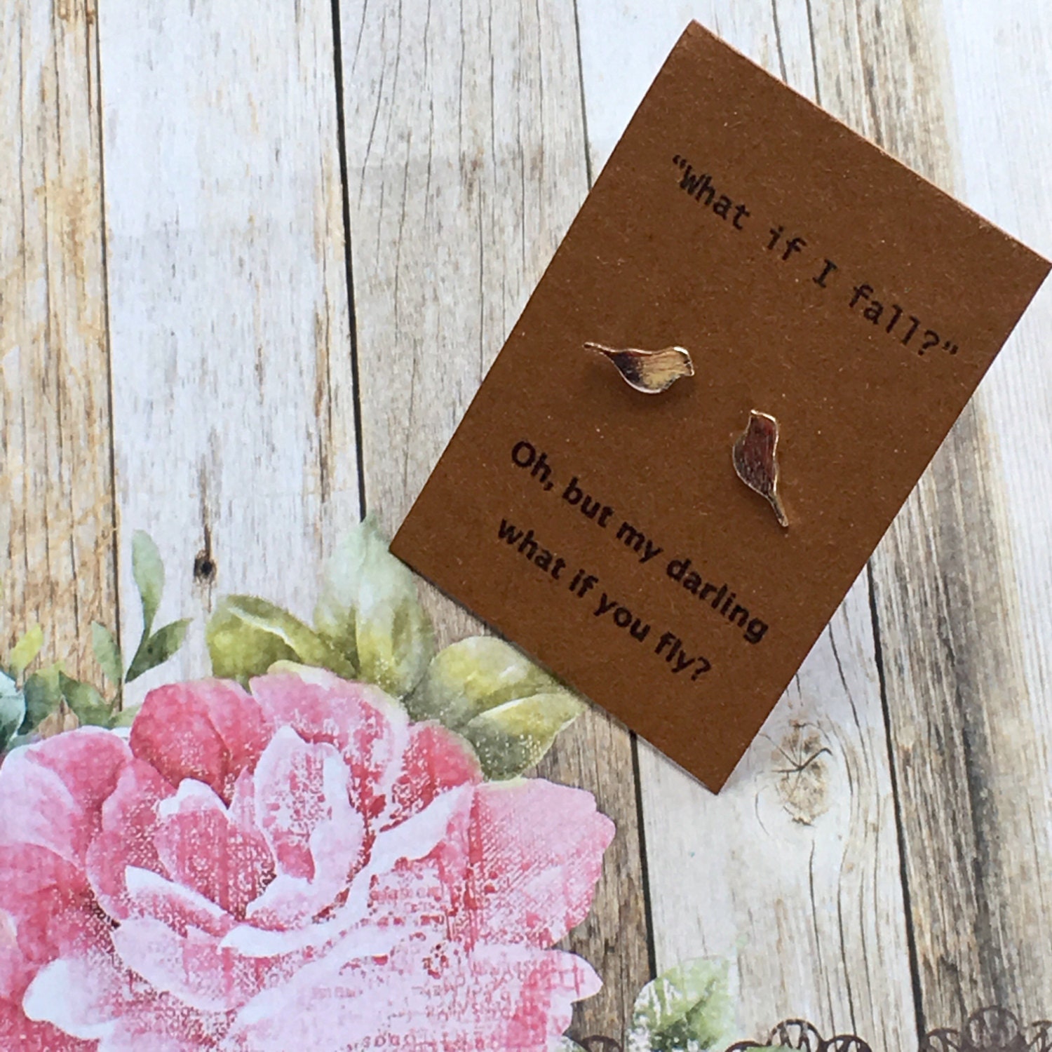 Bird Earrings  - What If I Fall..... Oh, But My Darling What If You Fly - Rose Gold