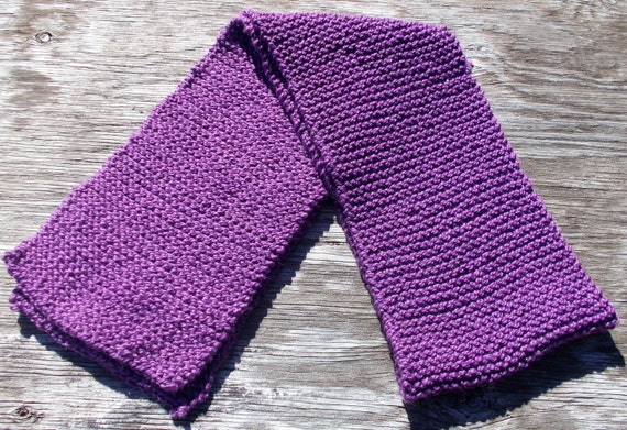Hand Knit Purple Merino Wool and Alpaca Scarf Knitted Purple