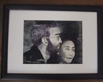 Original framed drawing of John Lennon and Yoko Ono