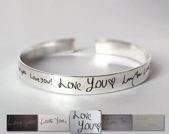 Personalized Cuff Bracelet - Actual Handwriting Jewelry- Signature Bracelet - Handwritten Bracelet- Engraved Cuff- Rose/ Gold Plated