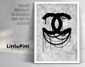 Marble chanel print, coco chanel print, digital prints, cc logo, cc, printable wall art, fashion print, chanel on marble, chanel wall decor