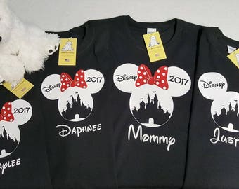 Custom Personalized Disney Mickey or Minnie Ears with Princess Castle also includes Optional Back Name and Number - Short Sleeve T-shirts
