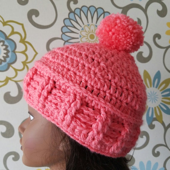Crochet hat pink hat soft yarn hat chunky hat pompom hat