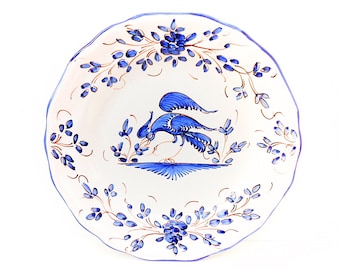 French Vintage Moustiers Blue and White Oiseau Fantastique Hand Painted Faience Plate (C092)