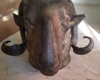Vintage 1900s Bronze Ram's Head Sculpture