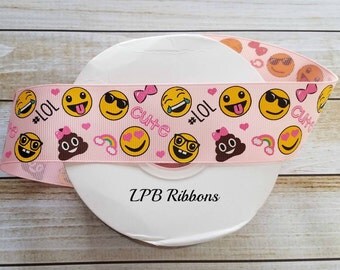 1.5 Ribbon, Emoji Ribbon, US Designer Ribbon, Ribbon by the yard, Pink Ribbon