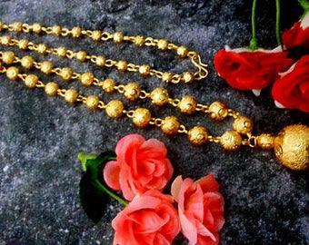 Elegant Indian Fashion Jewelry 22K Gold Plated 30" Long Bridal Wedding Necklace Ball Chain