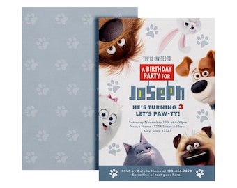 Secret Life Of Pets Invitation, Secret Life Of Pets Custom Invite, Printable Invitation, Pets Birthday Card, The Secret Life Of Pets