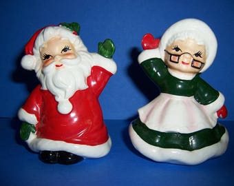Vintage Josef Santa and Mrs. Claus Salt and Pepper Shakers, Vintage Christmas Shaker Set, 1950's, 1960's