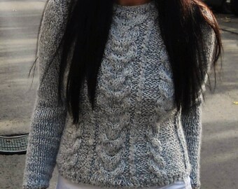 Knit sweater hand knit sweater cable knit sweater grey sweater wool sweater