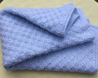 Crochet Baby Blanket, Blue Baby Blanket, Newborn Baby Gift, Stroller Blanket, Handmade Blanket, Baby Boy Gift, Baby Afghan, Ready to Ship!